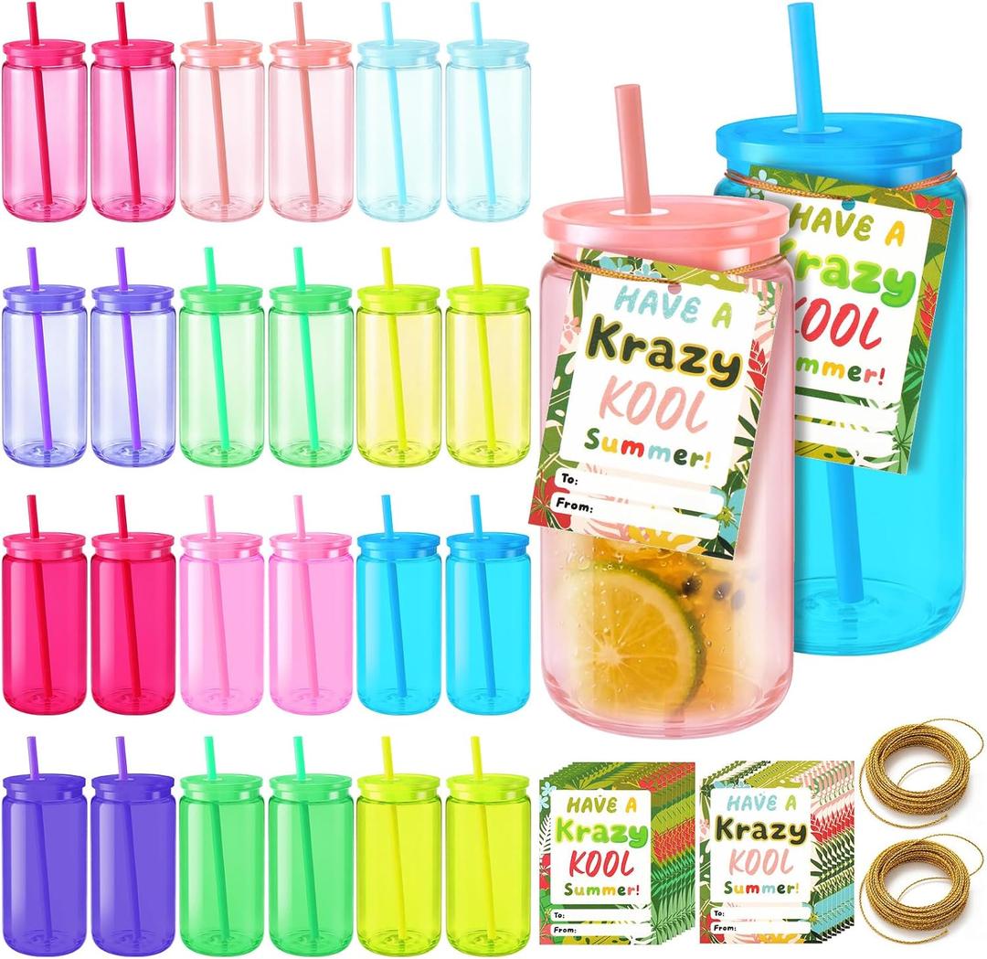 24 Pcs Water Bottle Bulk End of Year Student Gifts Plastic Water Bottles with Lid and Straw Bulk 12oz Graduation End of Year Student Gifts from Teacher Grad Summer Classroom Prize