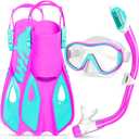 GoseWave Snorkeling Gear for Kids, Kids Snorkel Set for Ages 5-15, Anti-Fog Diving Mask and Dry Top Snorkel Set, Unisex Swimming Goggles with Nose Cover (Purple)