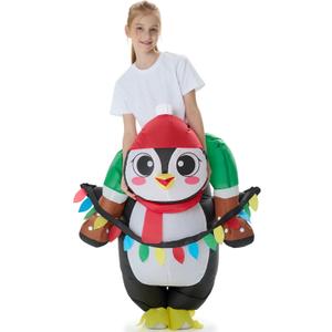 VioraWhite Christmas Inflatable Costume for Kids Blow up Funny Riding on Costume for Children Boy Girl Party Cosplay Outfit, Penguin