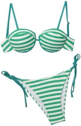 SOLY HUX Women's Striped Bathing Suit Push Up String Bikini Set Two Piece Swimsuit, S