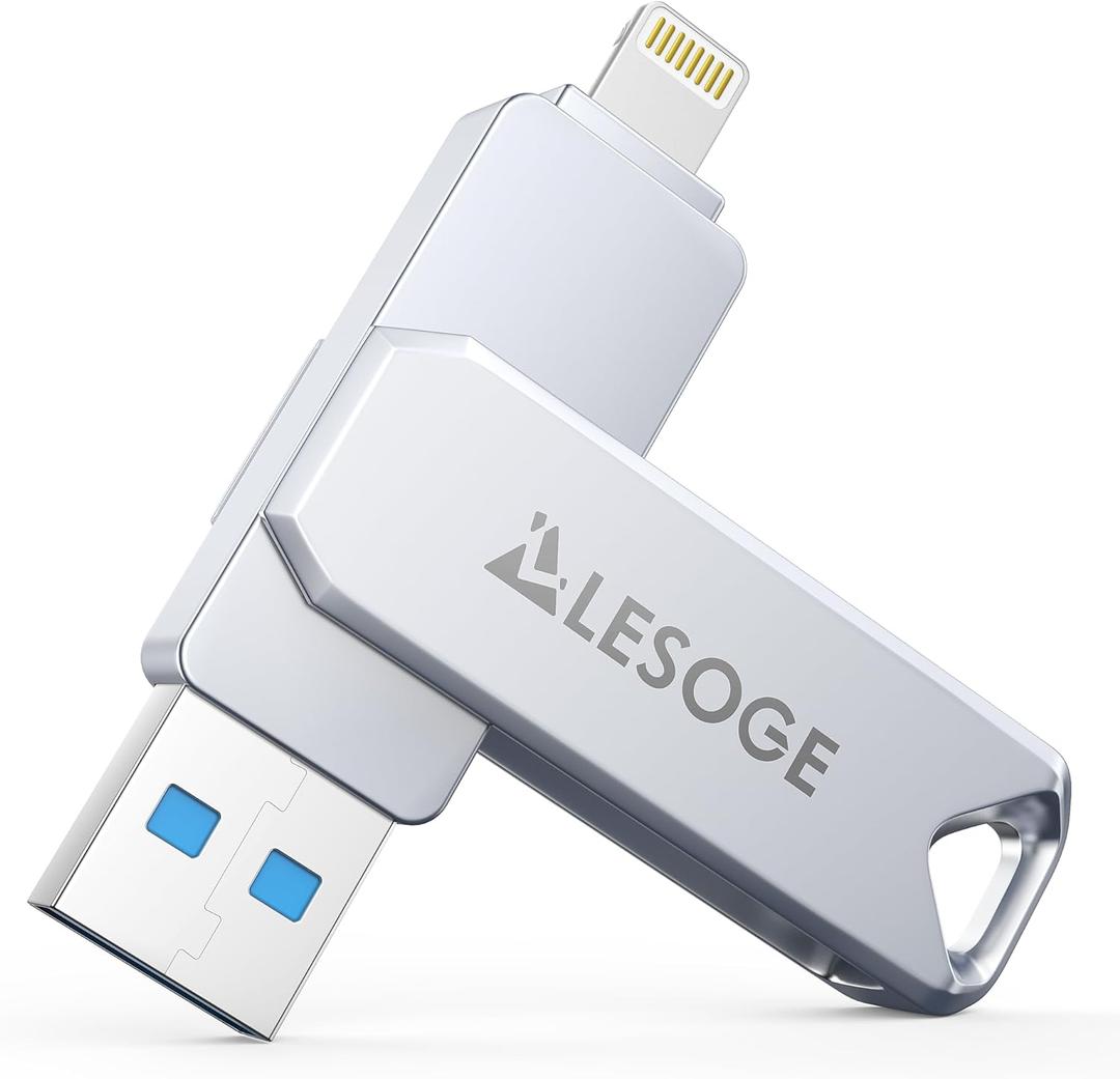 MFi Certified 128GB Flash Drive for iPhone Photo Stick USB Memory Stick Thumb Drives, High Speed USB Stick External Storage for iPhone/iPad/Android/PC (128GB (Lightning+USB))