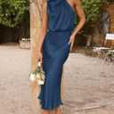 BTFBM Cocktail Dresses for Women Summer Satin Silk Sleeveless Mock Neck Maxi Wedding Guest Dress Spring Outfits 2026 (Teal, S)