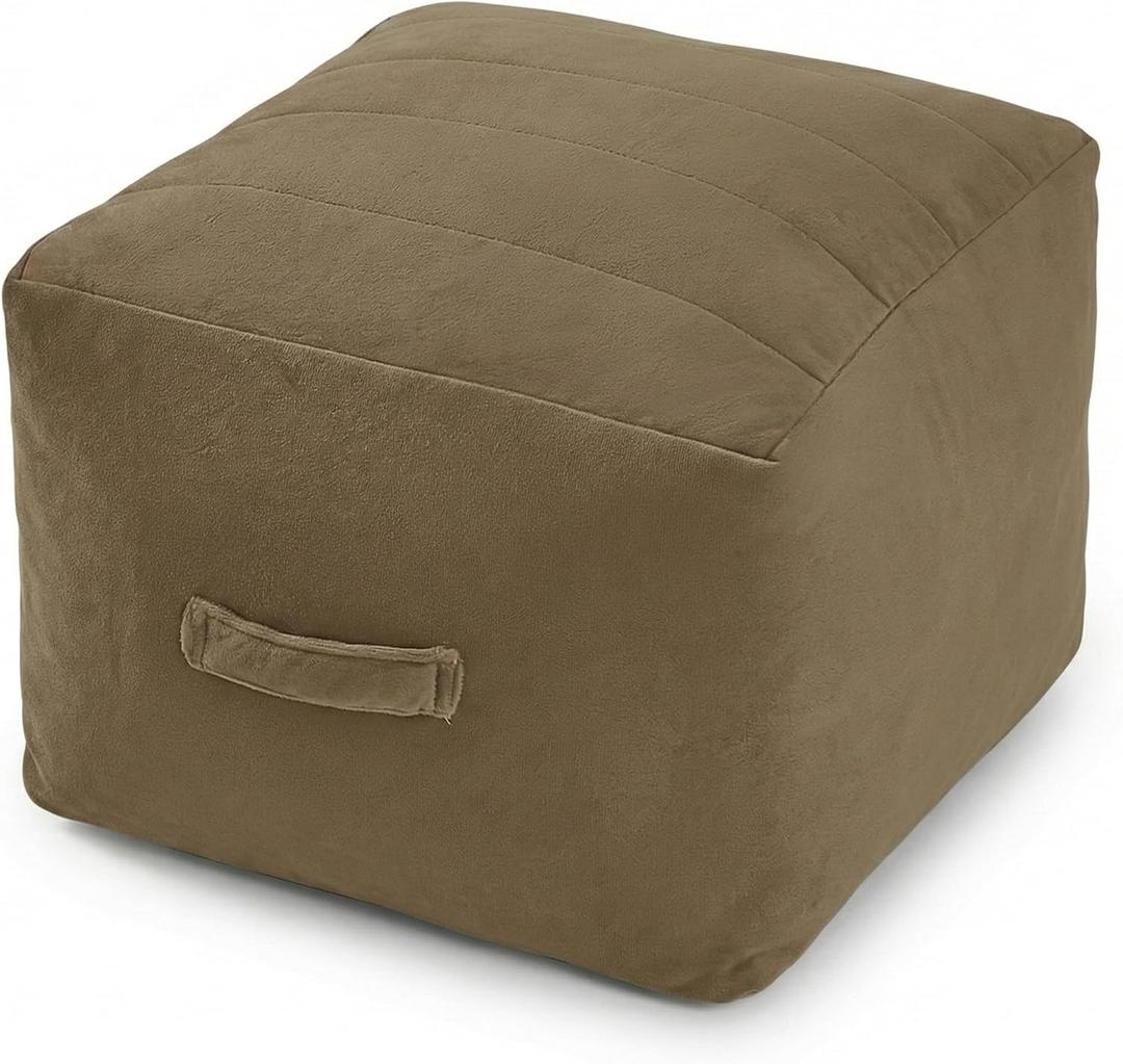 MeMoreCool Square Pouf Ottoman Foot Rest 20x20x15 Inches, Light Coffee | Khaki Light Coffee Floor Pouf Footstool, Foam Stuffed Foot Rest for Living Room Office