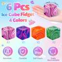 6 Pcs Stress Cube Bulk Swirl Ice Cube Stress Ball for Adults Anxiety Relief Soft Squeeze Sensory Square Ball for ADHD Prizes Goodie Bag Stuffers Party Favors (Pink,Purple,Green,Orange)
