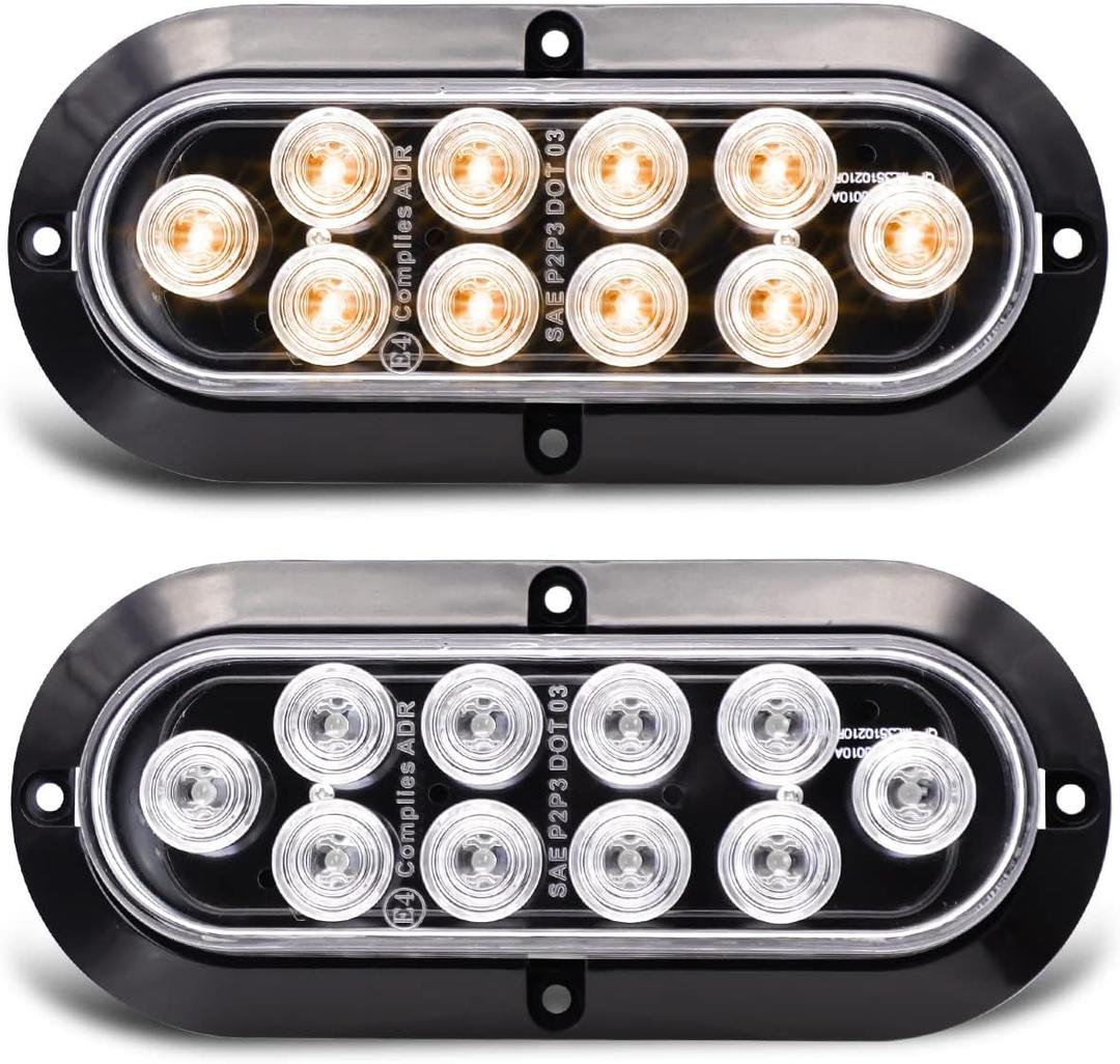 TMH 6 Inch 10 LED Oval Clear Lens/Amber Light Turn Signal Side Marker Tail LED Light for Truck Trailer Lorry Bus 12V DC (Pack of 2)