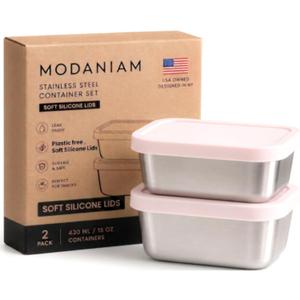 Modaniam Flexibento Stainless steel Lunch Box Container Set, bento Box set (Pink, Small Snack Containers set of Two : 2 * 14 OZ)