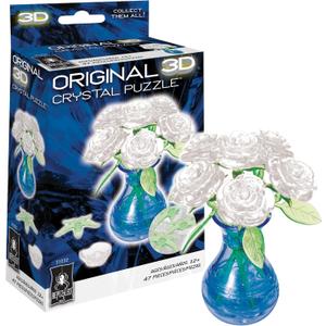 BePuzzled, Roses in Vase White, Original 3D Crystal Puzzle, Perfect for Puzzlers Ages 12 and Up, Challenging to Complete and Beautiful to Display, Collect Them All