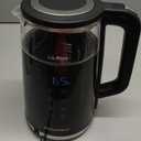 Elite Gourmet 1.7L Dual Wall Cool Touch Electric Tea Kettle, Borosilicate Glass, 304 Stainless Steel Interior, Programmed Digital Touchscreen, Keep Warm, Auto Off & Audible Indicator, Black (1.9 Quarts)