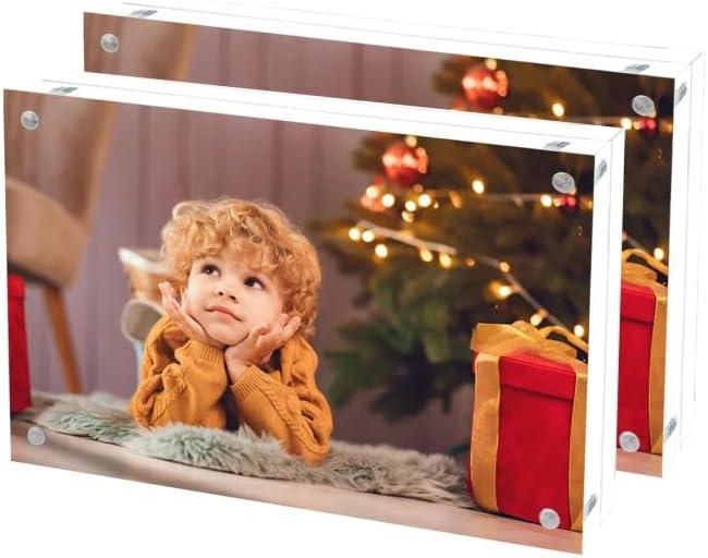 Acrylic Picture Frame 3x5, Double Sided Photo Frames for Refrigerator with Magnetic Corners, Transparent Acrylic Frame for Desk or Tabletop Display Family,Wedding, Baby Pictures(2 Pack)