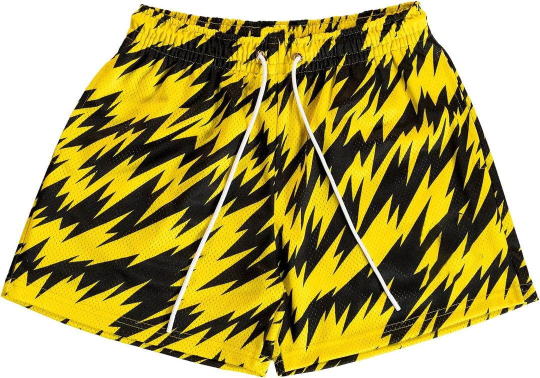 DIOTSR Mens Art Graphic Basketball Shorts Casual Athletic Running Shorts Cool Streetwear Designer Shorts Drawstring (Small, 03 Art Black&yellow)