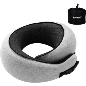 Travel Neck Pillow,360 Surround Support, Memory Foam Travel Pillow with Adjustable Buckle for Airplanes, Cars & Office Naps (Light Gray)
