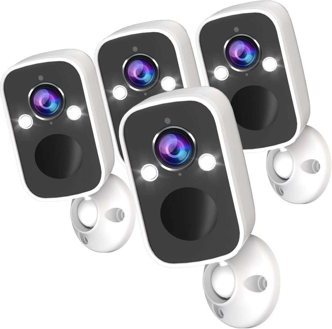 Rraycom 4Pack Security Cameras Wireless Outdoor,2K Battery Powered Surveillance Indoor Cameras for Home Security with Color Night Vision, AI Motion Detection, 2-Way Talk, Works/Alexa Waterproof (4pc)