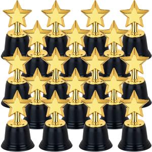 24 Pack Mini Star Trophy Awards Bulk (4.5 Inch), Plastic Gold Star Trophies For Halloween Party Favors, Goodie Bags, Kid Classroom School Reward, Sports Tournament Winning Prize, Hollywood Event Props