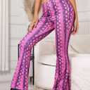 WDIRARA Women's Elastic High Waist Allover Print Floral Bell Bottom Flare Leg Long Pants (XL)