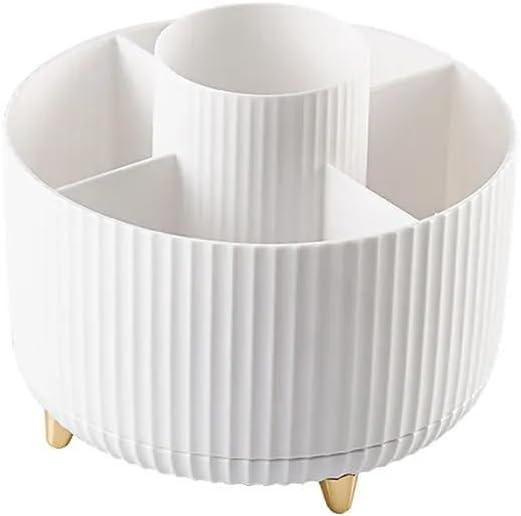 Makeup Brushes Holder Organizer,360 Rotating Cosmetic display cases with 5 compartment Cosmetic and Skincare Organizers,Multi-Purpose Makeup Brush Holder for Bathroom Vanity Desktop Decor