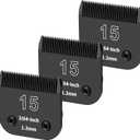 3 Pack 15# Detachable Dog Grooming Steel Blades,Compatible with Andis,Oster A5,Wahl KM-10 Series,Cut Length 3/64" 1.2MM Black