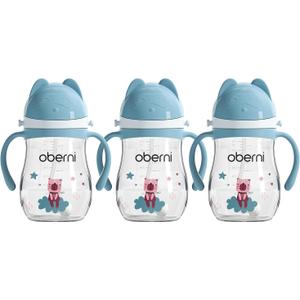 Toddler Sippy Cup, Tritan Baby Water Bottle With Non-Spill Valve Spout, Removable Handle and Carry Strap, 270ml/12m+/Blue/Pack of 3