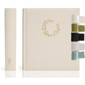 Premium Scrapbook Album  Photo Album with Writing Space  100 Pages for Multiple Sizes 4x6, 5x7, 6x8, 8x10  Holds 500 Photos  Wedding, Baby, Travel & Family Memories (Oat)