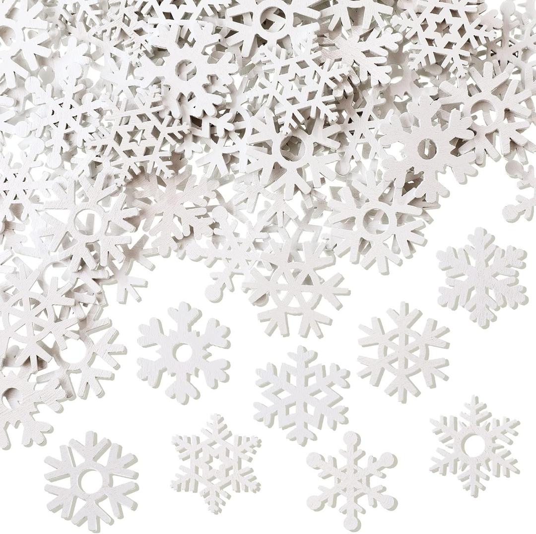 300 Pieces Christmas Snowflake Wood Slices Snowflakes Tags White Snowflake Ornaments Wooden Cutouts for DIY Crafts Christmas Tree Winter Hanging Table Decoration(Cute)