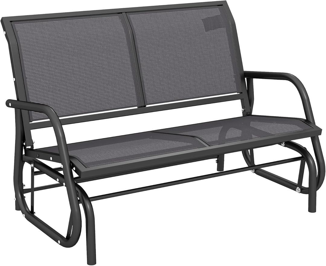 Outsunny 2-Person Outdoor Glider Bench, Patio Double Swing Rocking Chair Loveseat w/Powder Coated Steel Frame for Backyard Garden Porch, Gray (Grey)