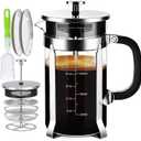 French Press Coffee Maker 304 Stainless Steel Coffee Press,with 4 Filters System, Heat Resistant Thickness Borosilicate French Press Glass, BPA-Free Brewed Tea Pot Coffee Plunger (Silvery)