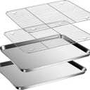 Baking Sheet with Racks Set [2 Sheets + 2 Racks], Stainless Steel Baking Sheets with Cooling Racks, Nonstick Pan, Warp Proof & Rust Proof & Easy to Clean, Size 9.3 X 7 X 1 Inch