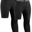 Niksa 3/4 Men's Compression Pants - Athletic Running Capri Tights Quick Dry Basketball Sports Leggings Gym Workout Base Layer(L) pack of 2