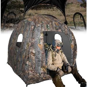 Hunting Blind 360 Degree See Through with Floor Mat, 2/3 Person Ground Blind, Quick Set Pop Up Tent, Spring Steel Camouflage Tent for Deer and Turkey