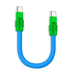 chubbycable Color Block Chubby 240W Short USB C Cable Power Bank Fast Charging Cable Silicone Charger Cord Compatible with iPhone 17-15 Series iPad, Blue+Green, Type-C to Type-C, 0.82FT