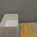 Small Plastic Storage Bins with Bamboo Lids 5.2qt Stackable Box Basket Pantry Decorative Containers Cute with Lable for Organizing Desktop Closet Office Cream White of 6 packs 10*7.2*4.1'