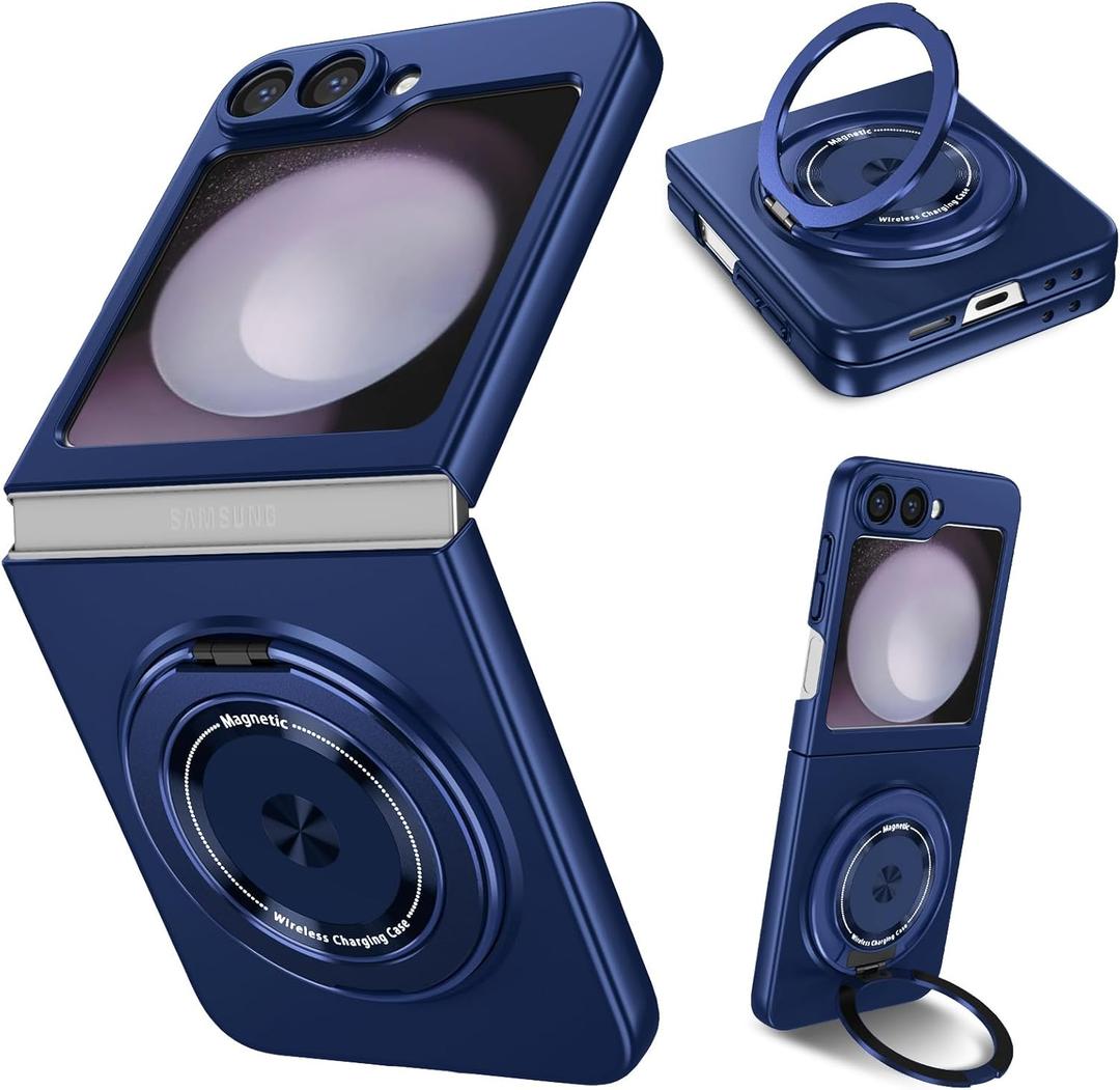 Magnetic Case for Samsung Galaxy Z Flip 6, [Compatible with MagSafe] Military Grade Shockproof Slim fit Samsung Z Flip 6 Phone Case with Magnetic Ring Kickstand, Case for Z Flip 6 -Blue