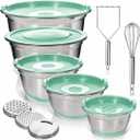 WHYSKO Stainless Steel Mixing Bowls With Lids Plus Stainless Steel Whisk, Potato Masher and Grater Lids, 5 Nesting Mixing Bowls And Kitchen Tools for Meal Prep, Cooking, Baking, Serving, Food Storage