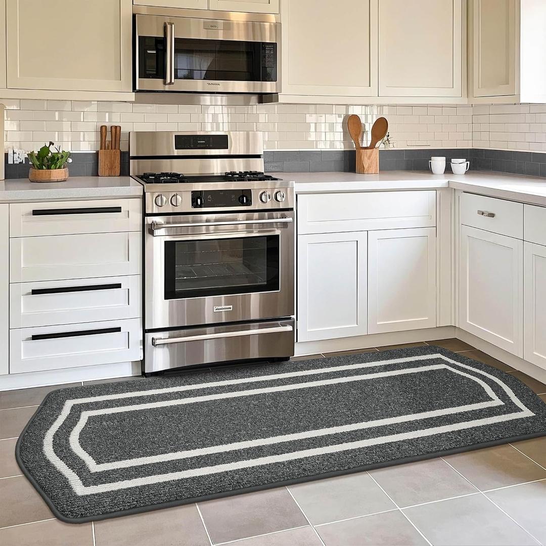COSY HOMEER Long Kitchen Floor Mats for in Front of Sink Super Absorbent Kitchen Rugs and Mats 24"x79" Non-Skid Kitchen Mat Standing Mat Washable,Polypropylene,Dark Grey,Frame