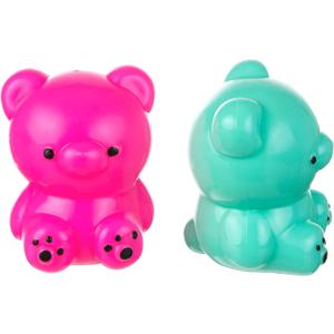 2pc Gummy Bear Squishy Toys - Bright Magenta Turquoise Juicy Jelly Fun Sticky Teddy Pull Squish Sensory Squeeze Fidget Stress Relief Kids Gift Set