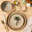 TheTerra Stoneware Dinnerware Sets for 4, 12 Pieces Ceramic Plates and Bowls Sets, Scratch Resistant Dish Set, Oven, Microwave & Dishwasher Safe, Creamy Amber