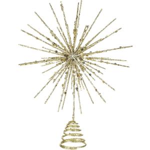 Sonwyoung Large Christmas Starburst Tree Topper with 20 LED Lights 13 Inch Glitter Christmas Star Tree Topper Sparkle Lighted Xmas Burst Home Treetop Ornament for Tree Party Decorations (Gold)
