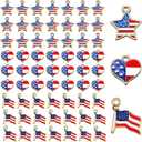 BINBE 90 Pcs American Flag Charms, Pendant Patriotic Enamel Charms for Independence Day 4th of July Flag Dangle Star & Heart Charm Ornament DIY Jewelry Bracelets Necklaces Earrings Head Cords