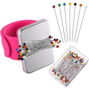 Magnetic Wrist Sewing Pincushion with 100 Pieces 1.5 Inch Ball Head Sewing Pins Set Wrist Magnetic Pin Holder Gift Supplies(Rose Red)