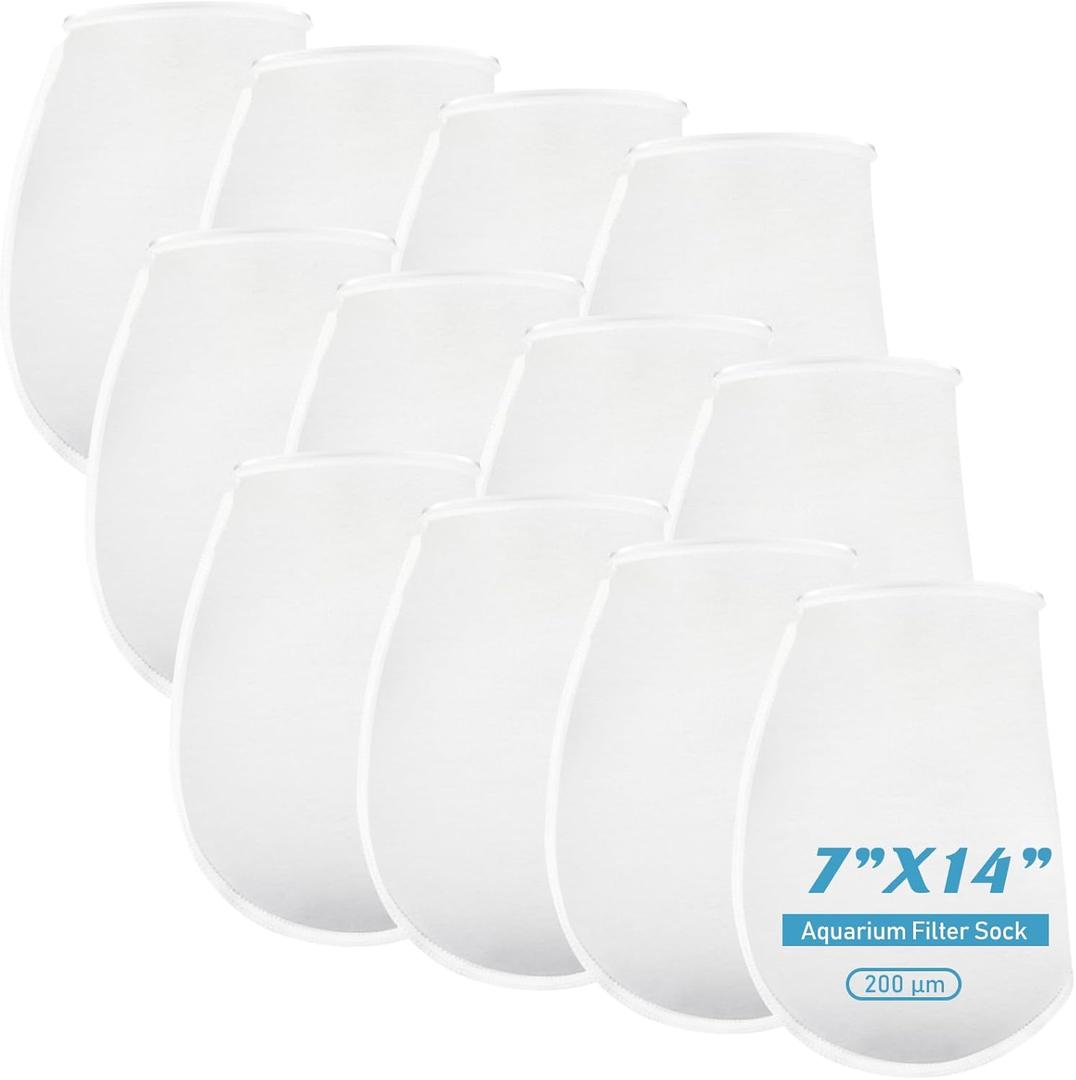 Macarrie 12 Pack 7 Inch Ring Felt Filter Socks 200 m, Aquarium Felt Filter Bags, Fine Micro Fish Tank Sump Sock for Saltwater Aquariums (7 x 14 Inch)