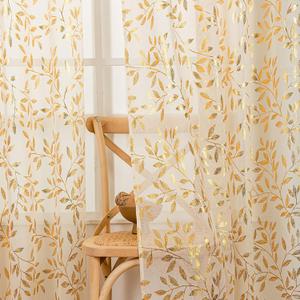 Sutuo Home Ivory Sheer Curtains 72 Inch Length 2 Panels Set, Gold Foil Print Metallic Bronzing Leaves, Privacy Voile Window Treatment Decor Drape Pair for Bedroom Nursery Room 52" W x 72" L