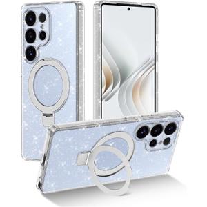 Magnetic for Samsung Galaxy S25 Ultra Case with Invisible Ring Stand [Compatible with MagSafe], Full Body Rugged Slim Women Men Girl Shockproof Marble Pattern Design Case Clear Glitter