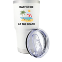 Palm City Products Premium 30 oz Rather Be at the Beach White Tumbler with Slider Lid - Perfect Summer Design - Ideal Gift and Souvenir for Beach Enthusiasts