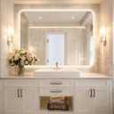 48''x36'' Lighted Mirrors for Bathroom Wall Backlit Rectangular Rounded Corners, LED Bathroom Mirror Frameless with Lights Anti Fog, Dimmable, 3 Colors,Tempered Glass, Shatter-Proof (Color 2)