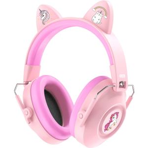 Dr.meter Ear Muffs for Noise Reduction: 32dB SNR Noise Cancelling Headphones for Kids Autism Sensory, Adjustable Kids Ear Hearing Protection for Autism Sensory, Fireworks, Concert w/Fun Stickers, Pink