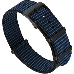 Nylon Watch Strap, 18 mm 20 mm 22 mm Replacement Watch Band, One Pieces Strap for Men or Women,Adjustable and Breathable,Stainless Steel Buckle (Black with Blue-Black Buckle)