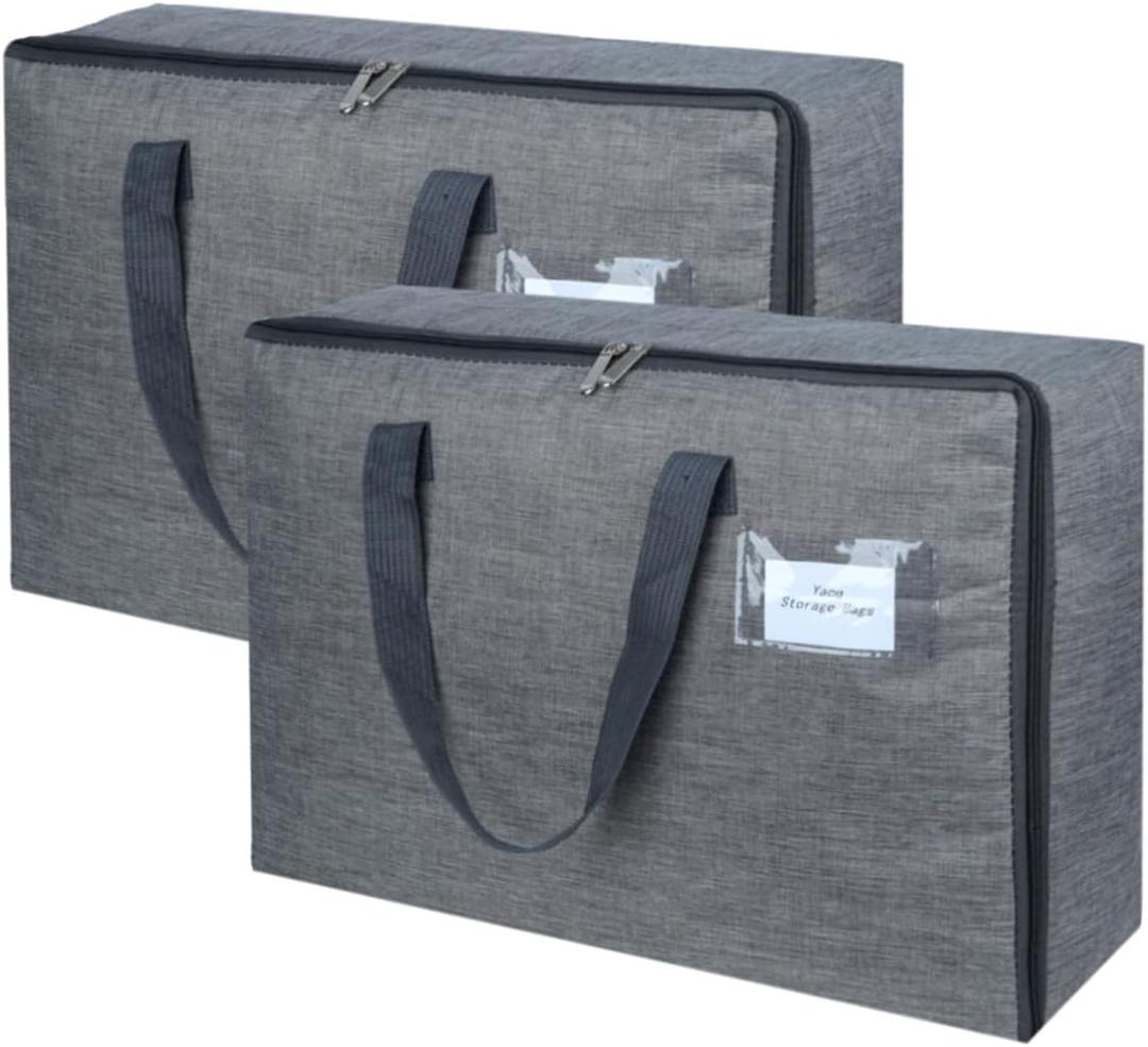 YACQ 2 Pack Large Moisture-Proof Storage Moving Travel Bag for Comforter Pillow Blanket Quilt Bedding Clothes/Water-Resistant Linen Fabric/Storage Container for Closet Under-Bed (Gray)