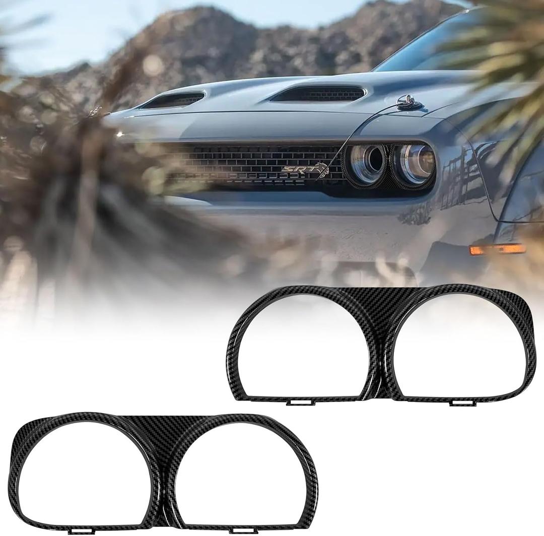 Carbon Fiber Front Headlight Cover for Dodge Challenger 2015-2021 Exterior Lamp Headlight Trim Frame Headlight Bezel Set