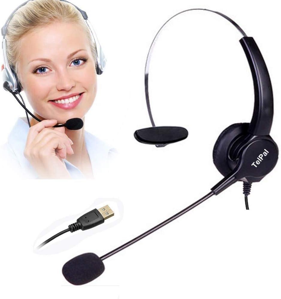 TelPal Corded Noise Cancelling Monaural Headset with USB Headset Adapter as Office PC Headset for Computer/PC/Laptop Use Only