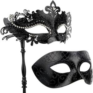 Hoshin Masquerade Mask for Couple, Mardi Gras Deecorations Venetian Masks with Stick for Womens (Black)