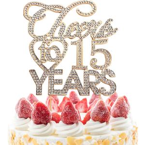 Bling Crystal Cheers To 15 Years Cake Topper - Best Keepsake 15th Birthday Or Anniversary Decor Party Decorations Gold Bling Crystal Cheers To 15 Years Cake Topper - Best Keepsake 15th Birthday Or Anniversary Decor Party Decorations Gold